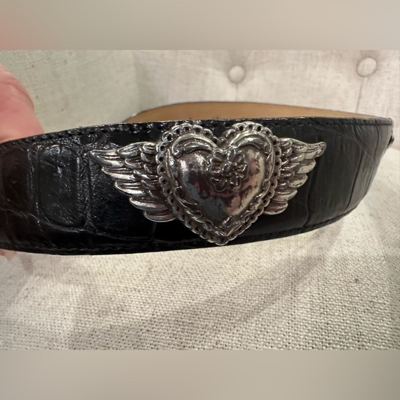 Vintage 90s Brighton Black Animal Belt Women’s M Silver Hearts Buckle Y2K 42403
